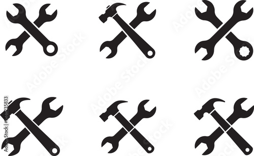 Hammer and Wrench Icon Set, Construction And Repair Tool Silhouettes, Handyman Tools Vector Silhouettes - Hammer, Wrench & Spanner Icons.