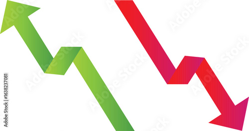 Green Up Arrow and Red Down Arrow Zigzagging on White Background vector illustration
