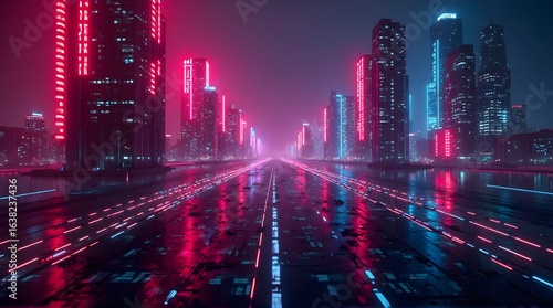 Futuristic Cyberpunk City Street at Night