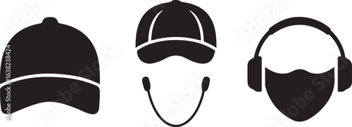 Hero Silhouette with Sunglasses and Headphones Vector Icon Set, Anonymous Hero with Cap and Mask - Vector Silhouette.