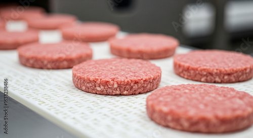 Automated Meat Processing: Burger Patties on Conveyor Belt