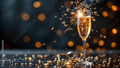 Wallpaper Mural gold streamer in champagne glass, new year's eve, no people, no text, no logo Torontodigital.ca