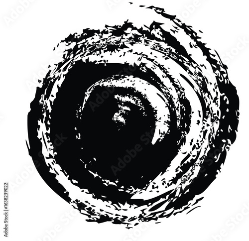 Vector ink grunge circle frame, abstract circle with brush stroke, vector illustration 