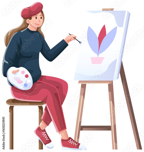 artist painting with easel and holding palette