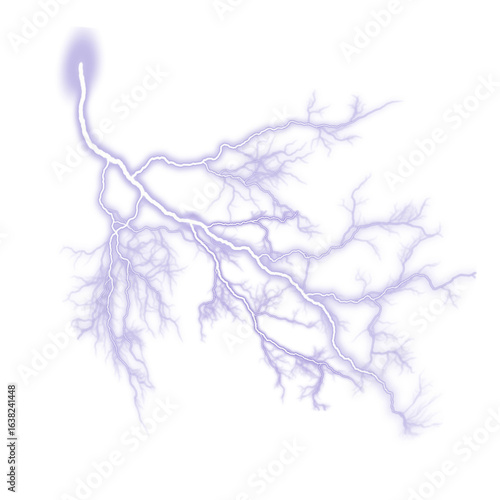 Realistic Lightning Strike with Multiple Branches on Transparent Background, Powerful Electric Lightning Bolt with Detailed Branches, Detailed Graphic of an Electric Discharge and Flash