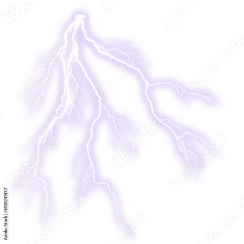 Short Lightning Bolt with Glowing Effect on Transparent Background, Electric Storm Flash with Luminous Glow, Symbol of Raw Electrical Power and Energy, 