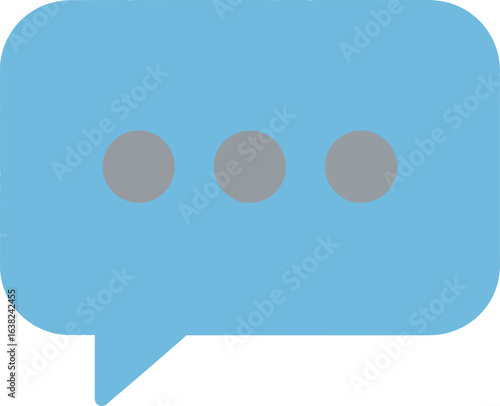 Blue rectangular speech bubble with a pointer and grey ellipsis dots representing a chat message.