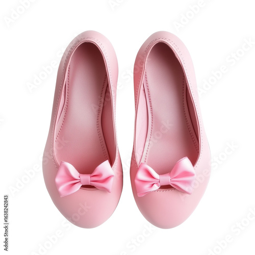 Children's size ballerina flats styled for women, pink glitter finish on transparent png background. Ai generated