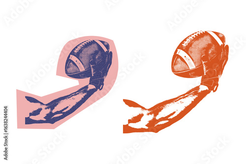 Retro pop art style American football player arm holding ball in vibrant color PNG