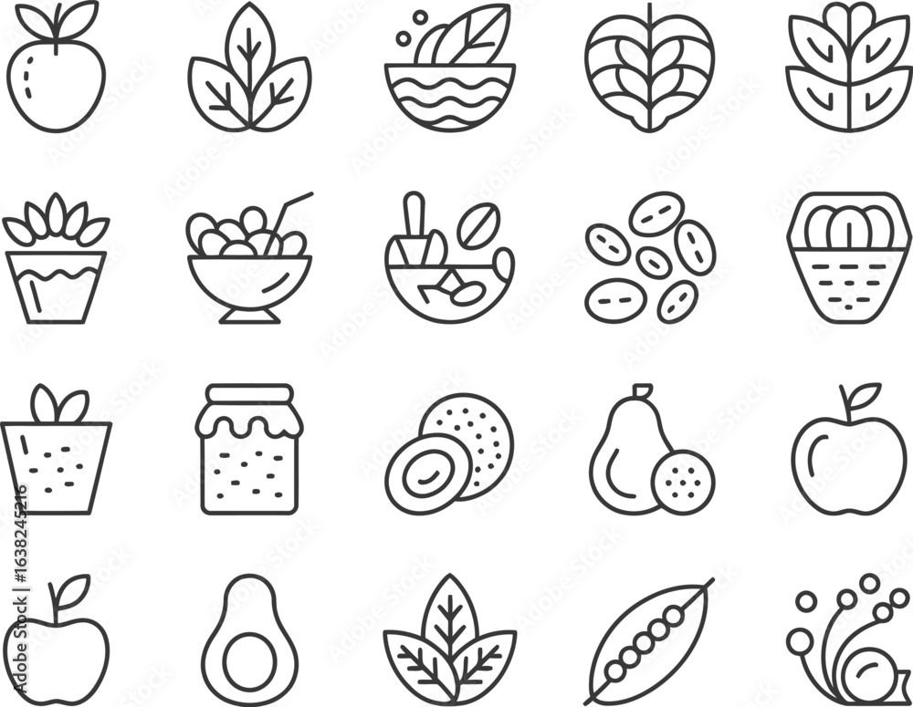 Fototapeta premium Collection of hand drawn healthy food and plant icons for design
