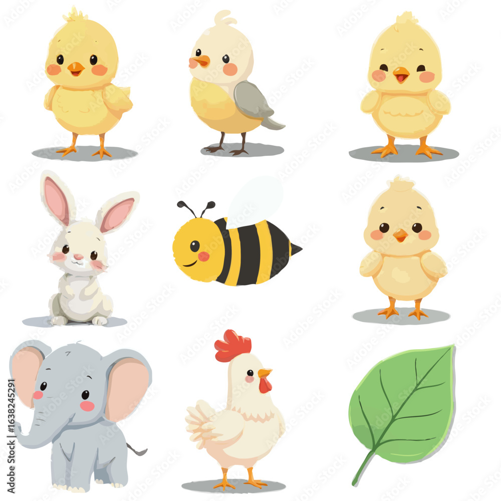 Naklejka premium Cute Little Animals - Random, Simple, Iconical Animal Designs 