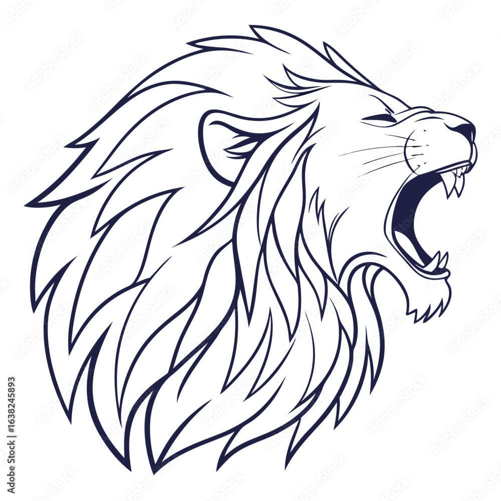 Roaring Lion Icon: A majestic lion's head roars with power and dominance, rendered in a striking line art illustration. Roaring Lion Icon: A majestic lion's head roars with power and dominance, rendered in a striking line art illustration.