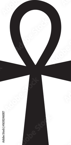 Ankh symbol, the Egyptian key of life. Black silhouette of the ancient hieroglyph isolated on a white background. Vector graphic design.