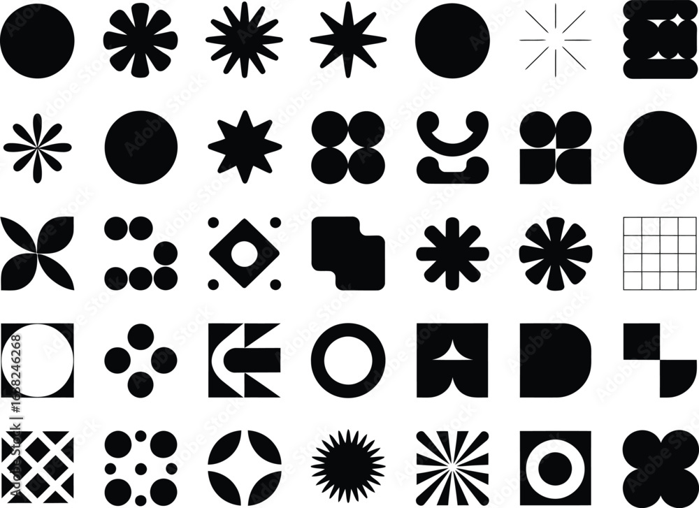 Fototapeta premium Collection of abstract geometric shapes and patterns in black and white