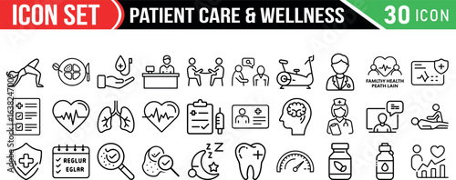 Patient Care icon set, Patient Care Bundle Editable Stroke - Icons Include Doctors, Physicians, Surgeons, Medical Professionals, Health Care, Patient, Person, Illness,