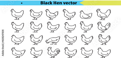 Hen black line vector 