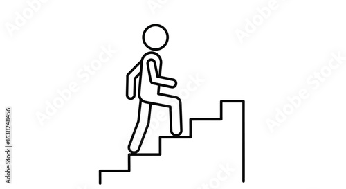 Vector illustration of stick figure climbing stairs to represent success isolated on white background