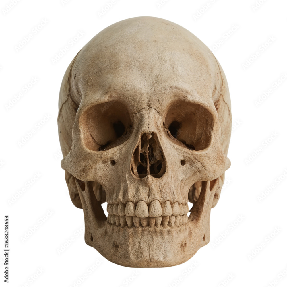 Fototapeta premium Realistic human skull front view isolated on transparent background