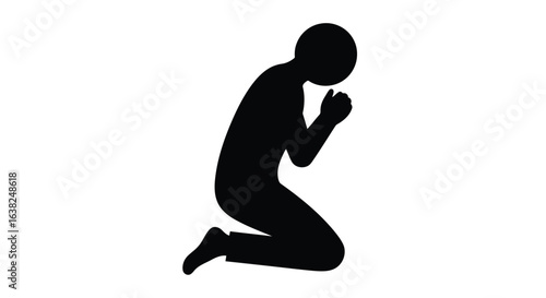 Vector illustration of silhouette of a man kneeling in prayer isolated on white background