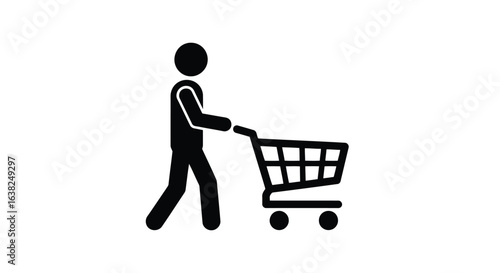 Vector illustration of a person pushing a shopping cart isolated on white background