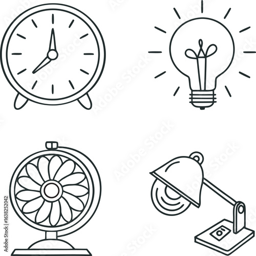 Graphic design icon of bulb, clock, table lamp.eps