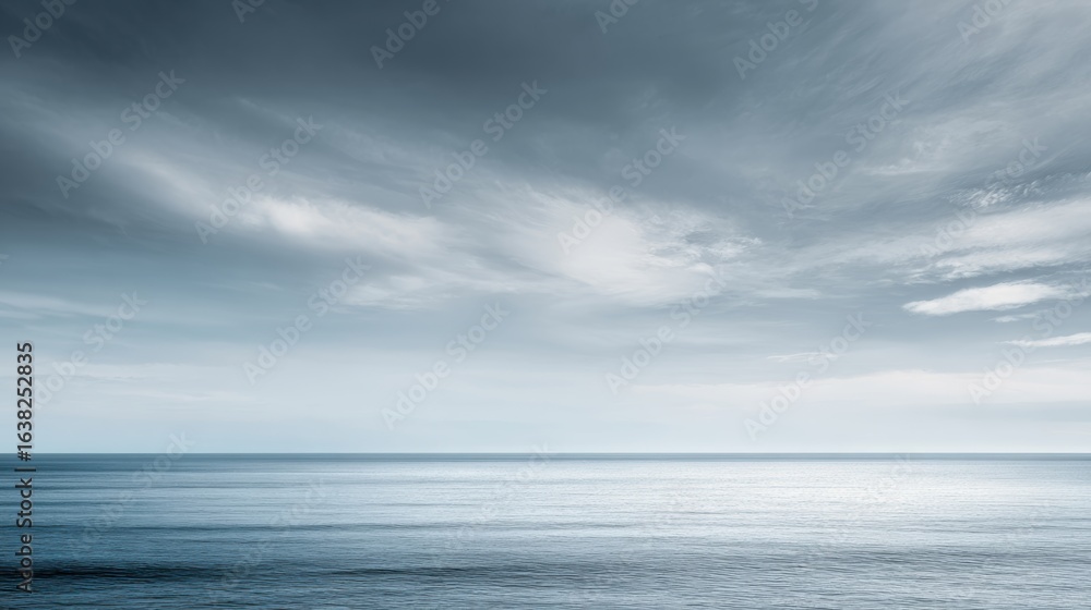 Fototapeta premium A serene ocean view under a dramatic sky, showcasing calm waters and atmospheric cloud formations.