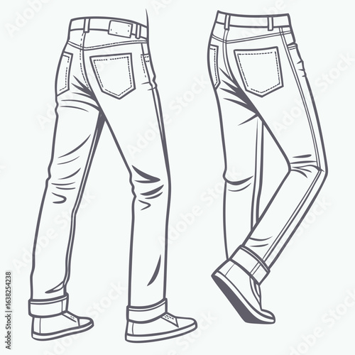 Casual denim jeans with rolled cuffs and sneakers pants