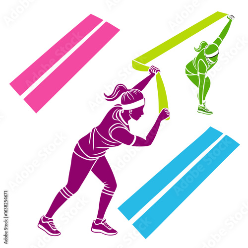 Women exercising with resistance bands fitness workout