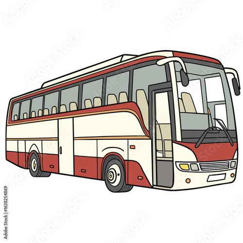 Red and cream touring coach with tinted windows transportation