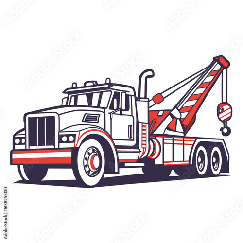 Heavy duty tow truck with crane and hook vector