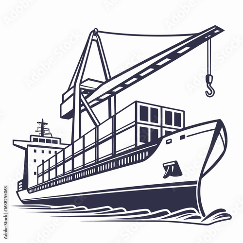 Large cargo ship with cranes and containers on water