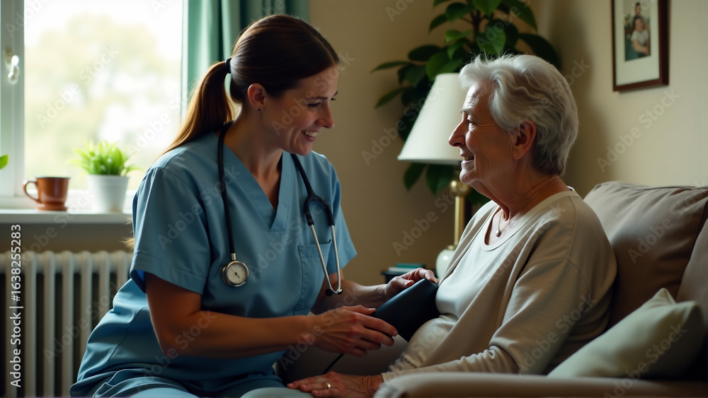 Obraz premium Visiting Nurse Checking Vitals at Home