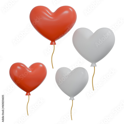 3d heart shaped balloons in red and white.
