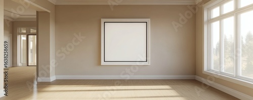 Wallpaper Mural An empty interior space with a framed picture and large windows Torontodigital.ca