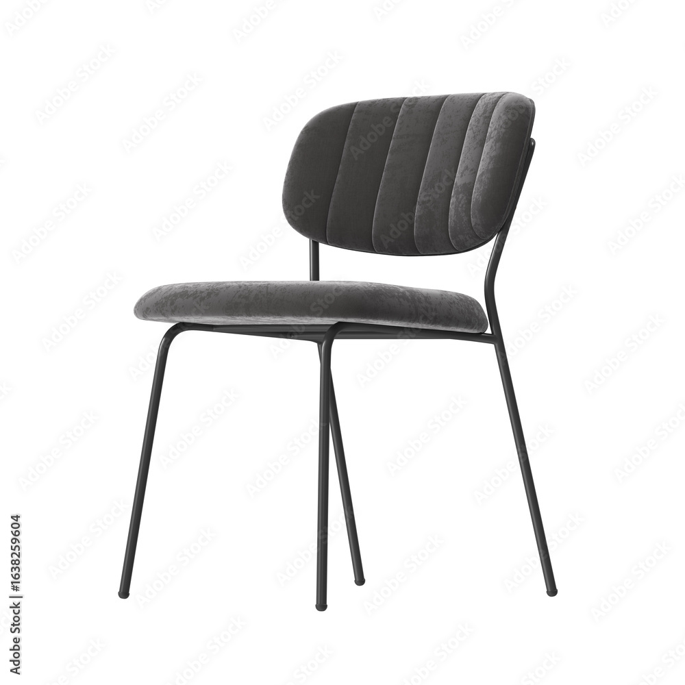 Modern Dining Chair, Channel Stitching, Dark Gray Fabric, Front Three-Quarter View 3D Render Modern Dining Chair, Channel Stitching, Dark Gray Fabric, Front Three-Quarter View 3D Render