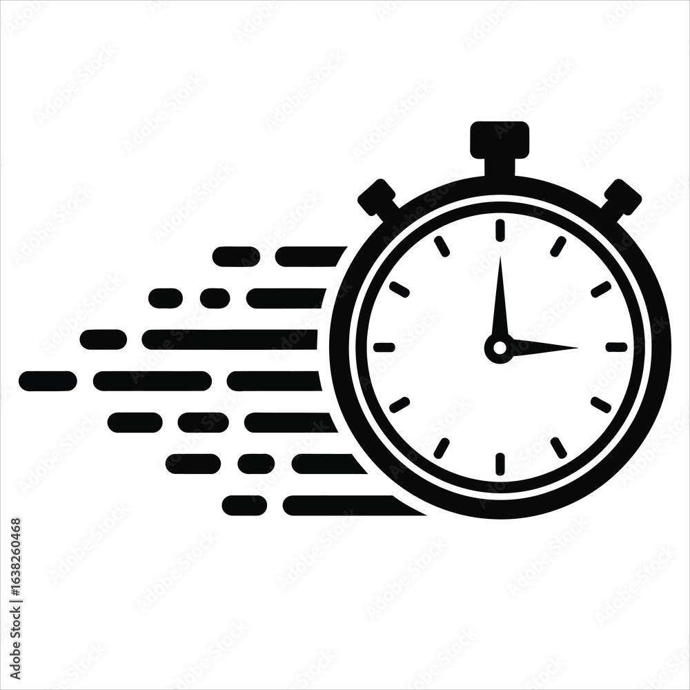 Obraz premium Black stopwatch icon with motion blur effect on white background timer time