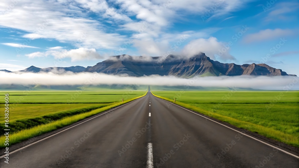 Fototapeta premium Expansive Landscape Scene Featuring a Long Straight Road