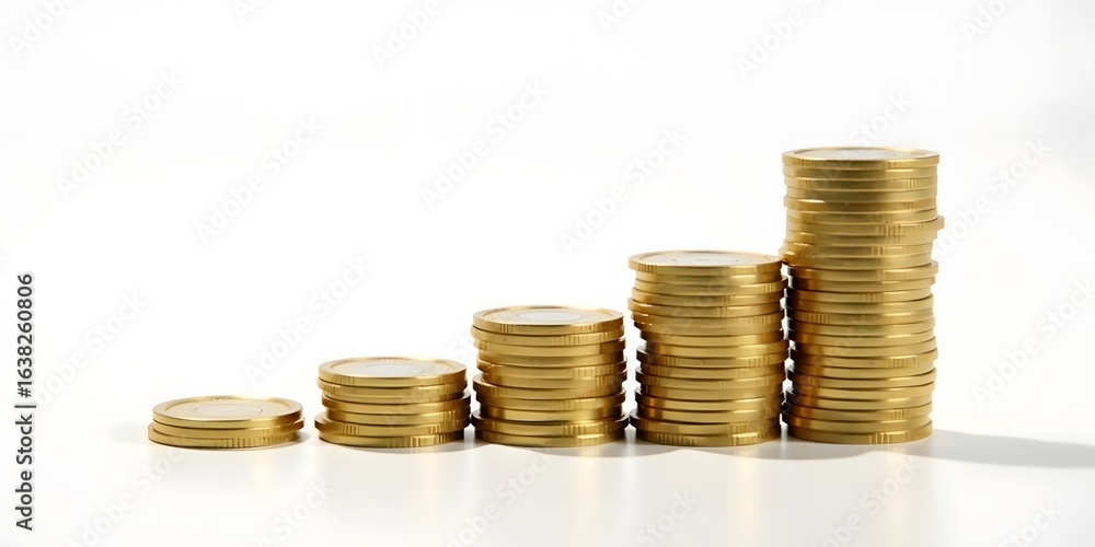 Stacking golden coins into a rising bar chart formation on a wooden desk, suggesting financial growth or success Stacking golden coins into a rising bar chart formation on a wooden desk, suggesting financial growth or success