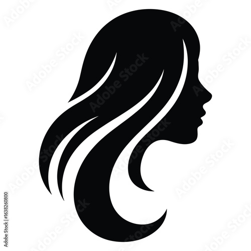 Black silhouette of a woman's profile with flowing hair face
