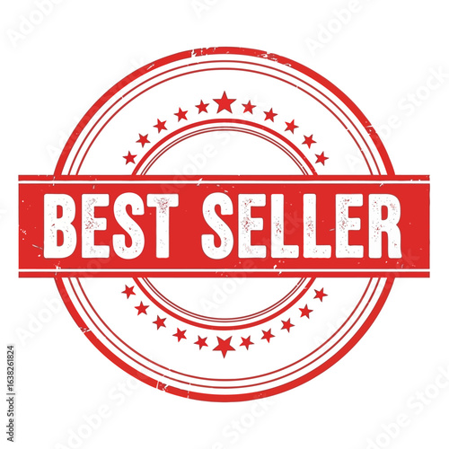 Red and white distressed stamp with stars and text best seller vector