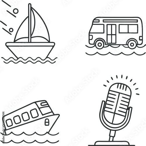 Icon of boat, bus, singing mic for graphic and web.eps