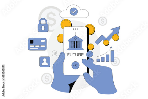 Mobile banking future growth security and finance vector