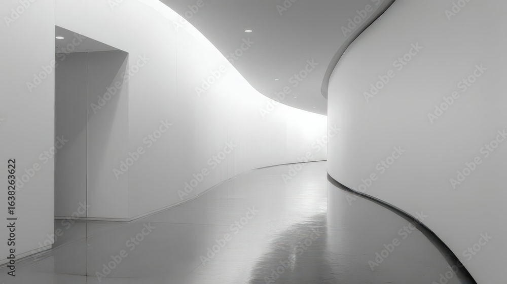 Obraz premium Minimalist Interior Design Featuring Curved Walls and Smooth Floors