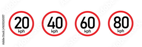 Driving speed limit 20 kph , 40 kph , 60 kph , 80kph  sign , editable content vector illustration 