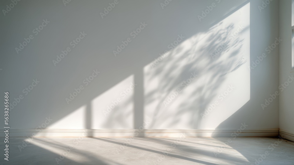 Fototapeta premium Minimalist Interior with Soft Natural Light and Wall Shadows