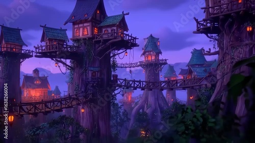Enchanting Treetop Village at Twilight