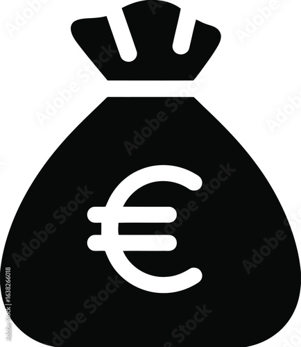 Black money bag with euro symbol icon finance