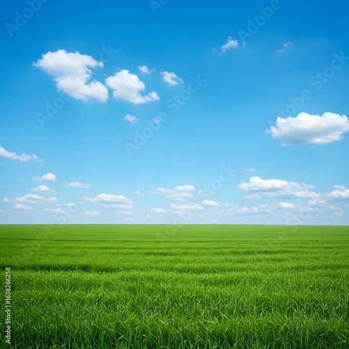 Green Field Under a Sunny Sky A Picturesque Landscape of Nature's Beauty