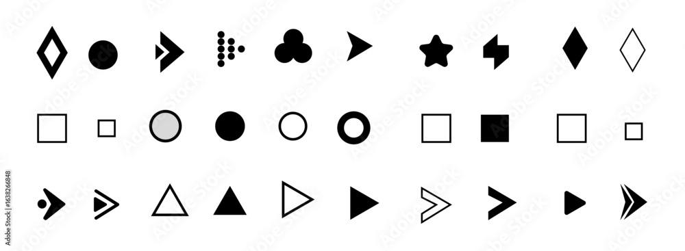 Flèche and Arrow Bullet List Icons PNG Transparent Background Collection for PowerPoint Slide Presentation Vector Design Elements.