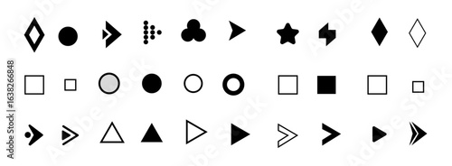 Flèche and Arrow Bullet List Icons PNG Transparent Background Collection for PowerPoint Slide Presentation Vector Design Elements.